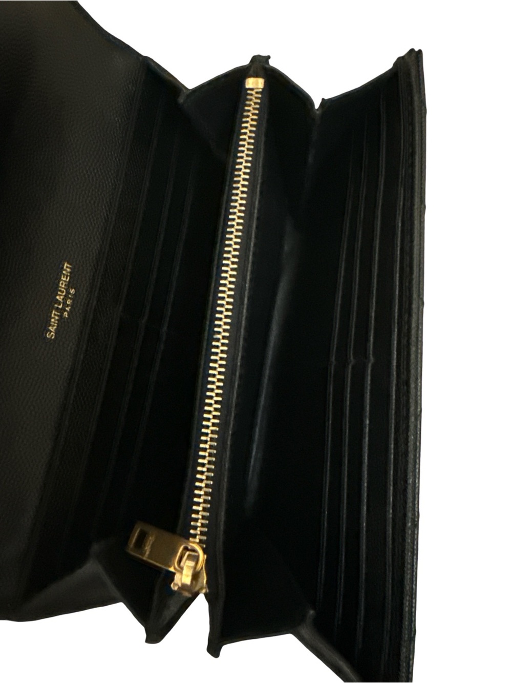 Saint Laurent Black Chevron Leather Wallet with Gold YSL Emblem Crossbody - Picture 5 of 15